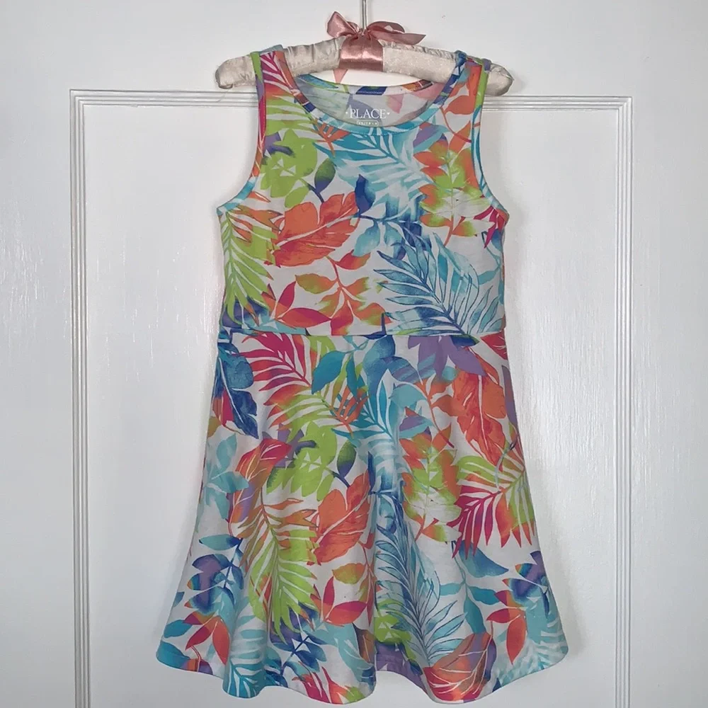 Children’s Place Colorful Tropical Girls Dress 4 EUC